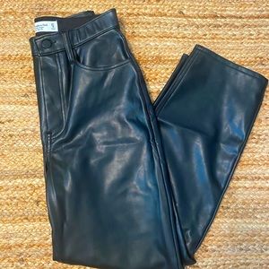 The Ankle Straight Ultra High Rise Leather Pants - 27/4r - Abercrombie